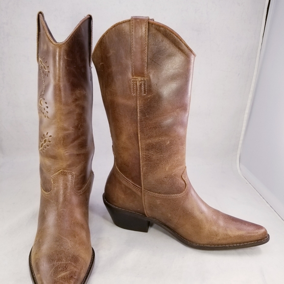 MATISSE WESTERN COWGIRL FLORAL CUT OUT WOMEN BOOTS BROWN LEATHER SIZE 7.5 M - Picture 6 of 9